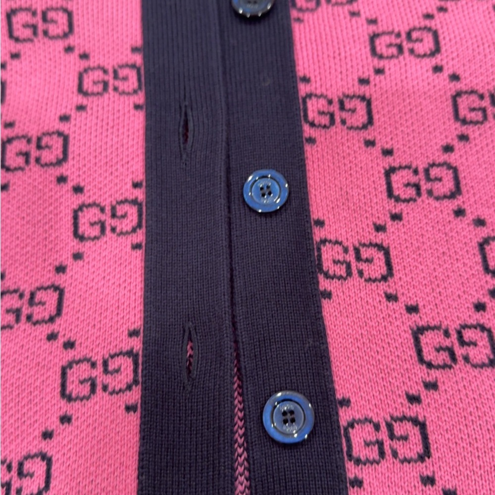 Gucci Pink and Black Knit Cardigan with Signature Label - Picture 4 of 11